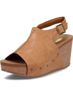 Volatile Womens Division Faux Leather Wedge Sandal Tan Women’s Size 6